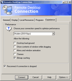 Remote Desktop Experience Options