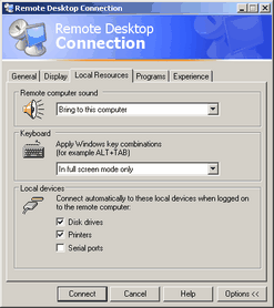 Remote Desktop Local Resources Options
